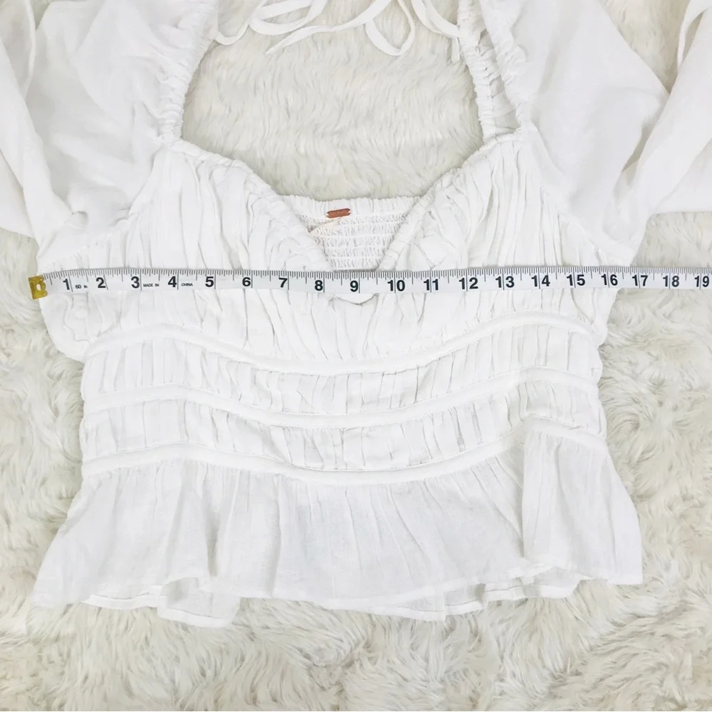 Free People Ivory Smocked Peplum Long Sleeve Blouse